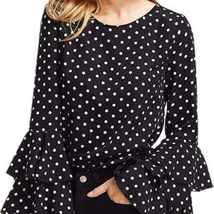 NWOT Black and White Polka Dot Blouse, Bell Sleeves, Size SMALL